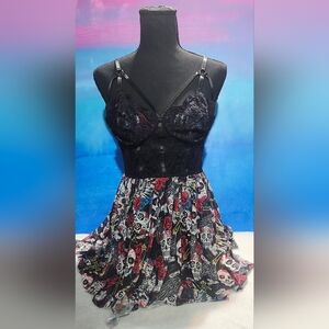 Avidlove Skull and Flower Black Lace Lingerie Size 14W
